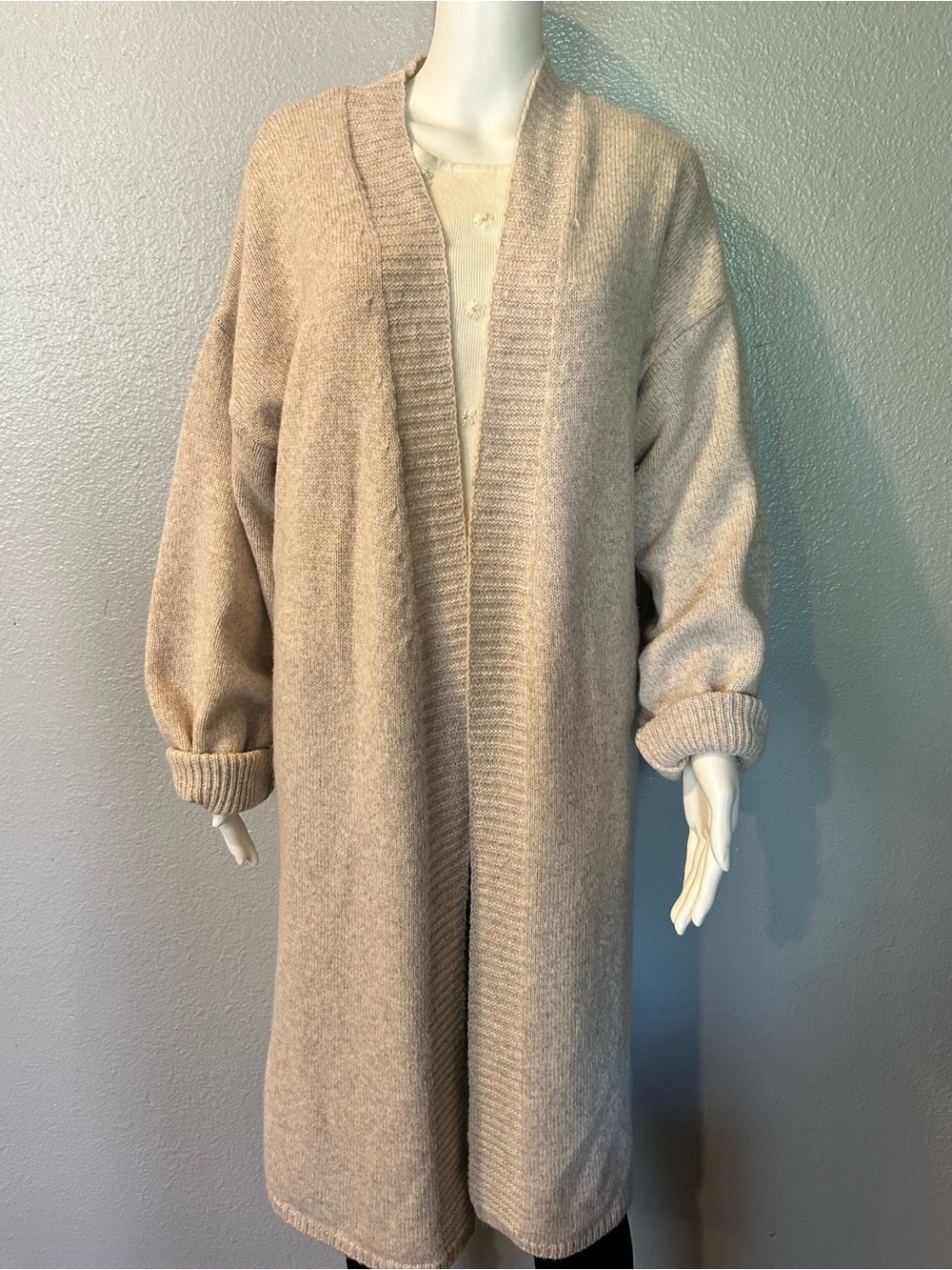 IrelandsEye 100% Virgin Wool Open Cardigan Large Made in Ireland Cream